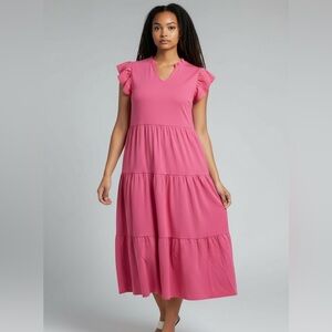 SHEIN Pink Tiered Midi Dress XL